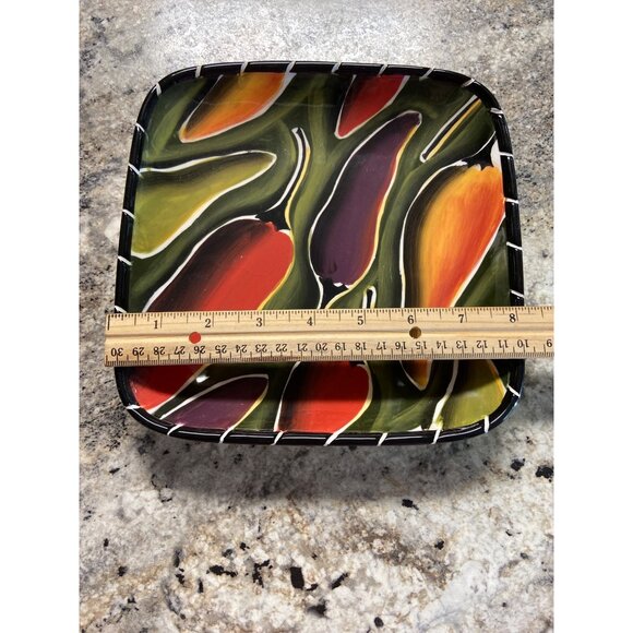 Clay Art Cayenne Square Plate 8” Hand Painted Peppers StoneLite Southwestern - Picture 4 of 5